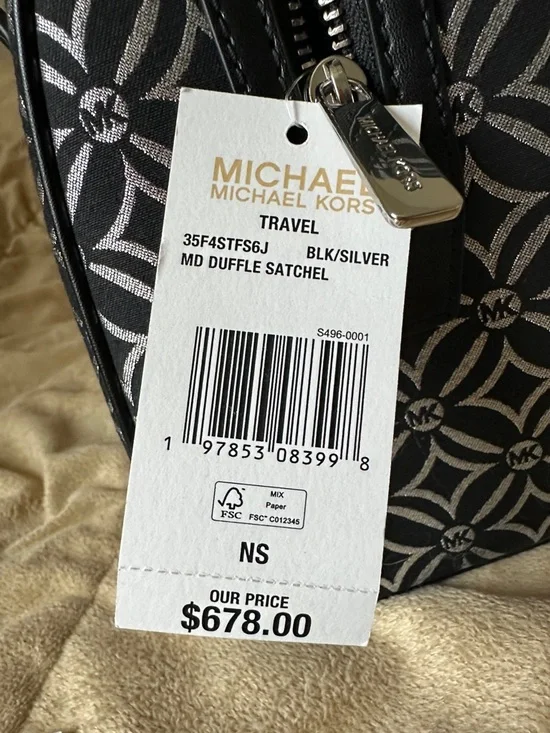 Michael Kors Black and White Patterned Satchel NWT - Picture 6 of 11